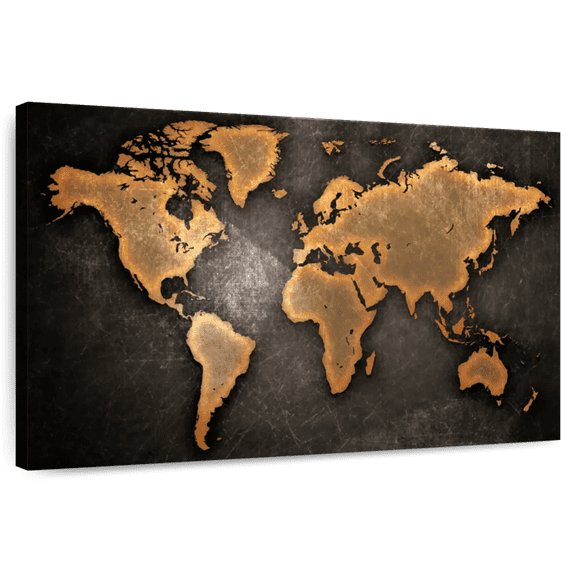 Elephant Stock Copper World Map Wall Art - Horizontal Canvas Wall Art - Living Room Wall Decor - Map Canvas - Brown And Black Decor - 30" x 20"