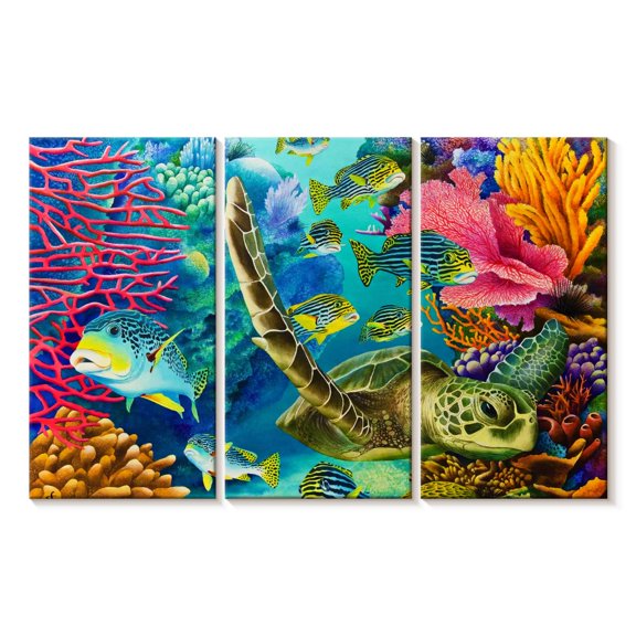 Elephant Stock Coral Canyon Wall Art - Horizontal Multi Panel Canvas - Living Room Wall Decor - Nautical Multi Panel - Blue And Green Decor By Carolyn Steele - 33" x 20"