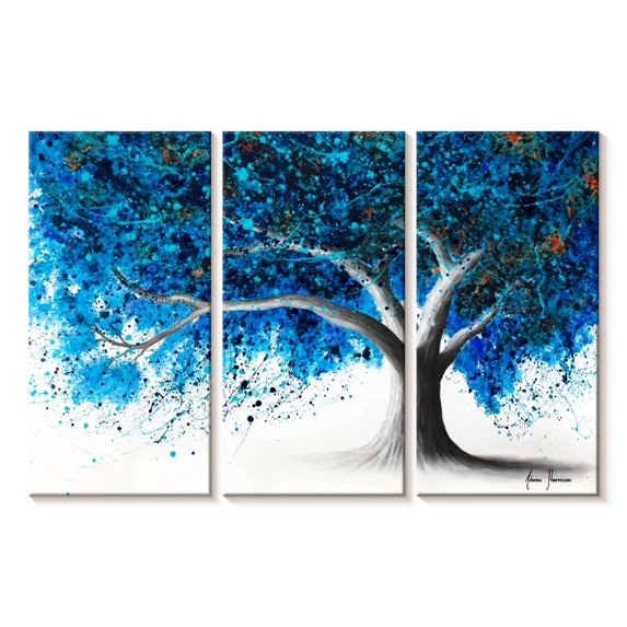 Elephant Stock Coral Reef Tree Wall Art - Horizontal Multi Panel Canvas - Living Room Wall Decor - Floral And Botanical Multi Panel - White And Turquoise Decor By Ashvin Harrison - 74" x 48"