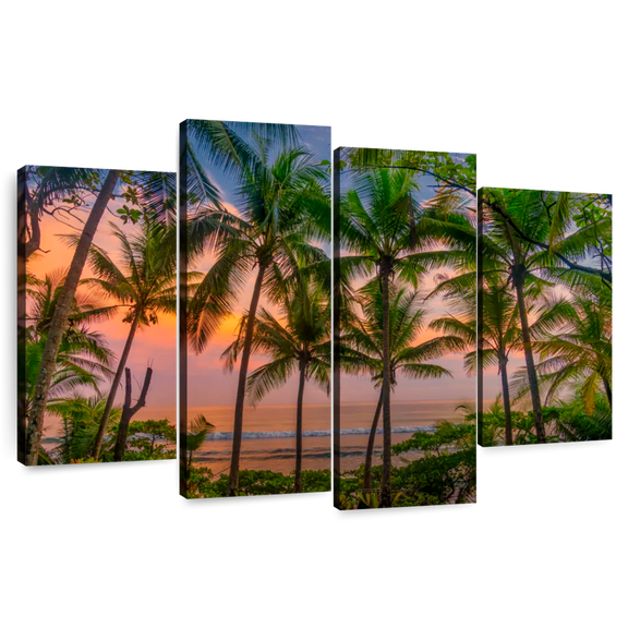 Elephant Stock Corcovado Sunset Beach Wall Art - Horizontal Multi Panel Canvas - Living Room Wall Decor - Beach Multi Panel - Orange And Green Decor - 52" x 32"