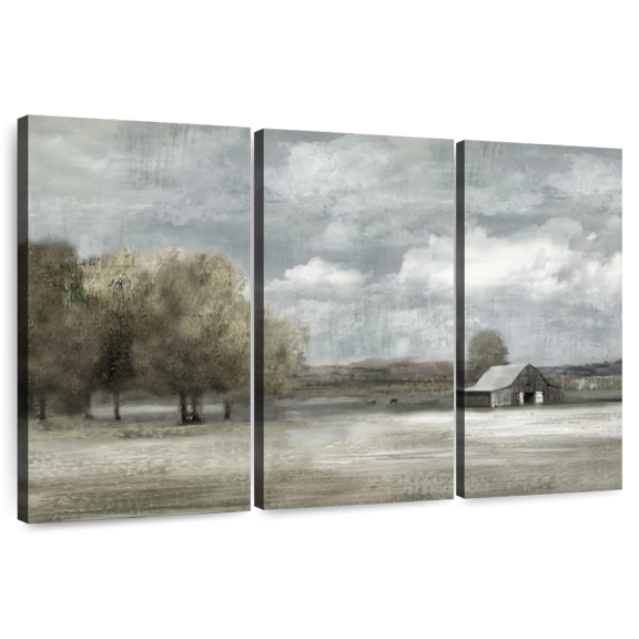 Elephant Stock Country Quiet Wall Art - Horizontal Multi Panel Canvas - Living Room Wall Decor - Nature Multi Panel - Brown And White Decor By Nan - 33" x 20"