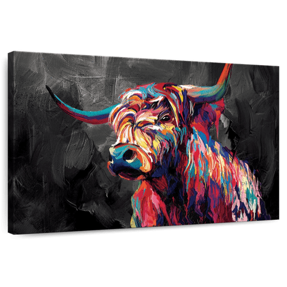 Elephant Stock Cow Abstract Wall Art - Horizontal Canvas Wall Art - Living Room Wall Decor - Animal Canvas - Black And Gray Decor - 12" x 8"