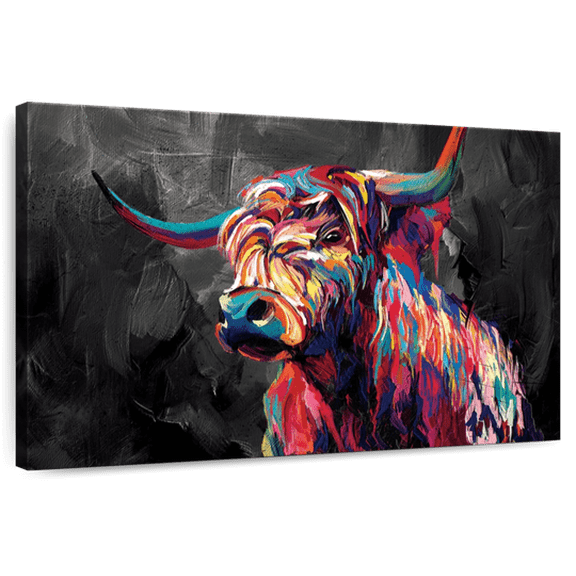 Elephant Stock Cow Abstract Wall Art - Horizontal Canvas Wall Art - Living Room Wall Decor - Animal Canvas - Black And Gray Decor - 12" x 8"