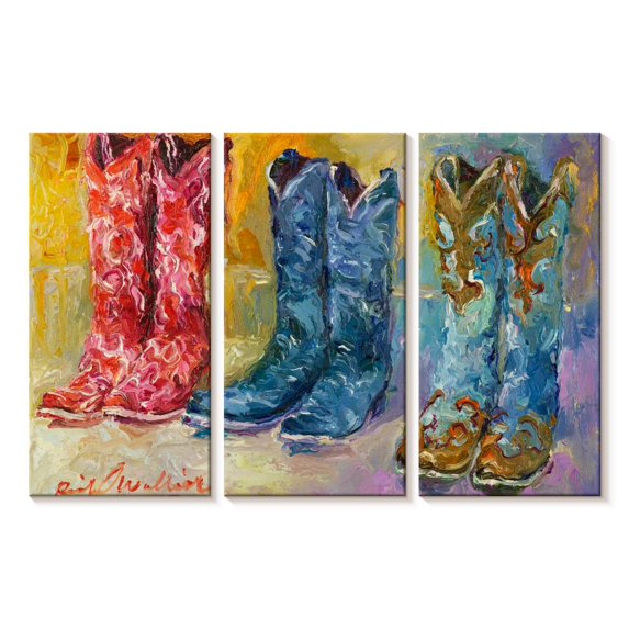 Elephant Stock Cowboy Boots Wall Art - Horizontal Multi Panel Canvas - Living Room Wall Decor - Our America Multi Panel - Red And Yellow Decor By Richard Wallich - 23" x 14"