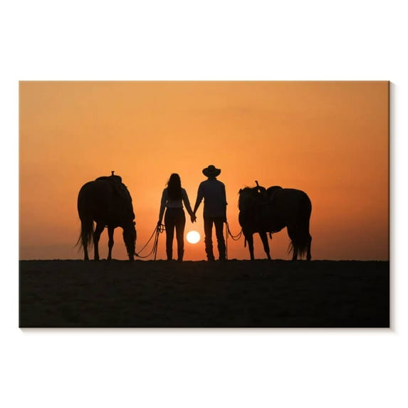 Elephant Stock Cowboy Couple Wall Art - Horizontal Canvas Wall Art - Living Room Wall Decor - Love Canvas - Brown And Black Decor - 39" x 26"
