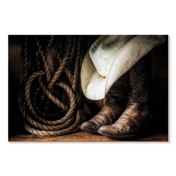 Elephant Stock Cowboy Ensemble Wall Art - Horizontal Canvas Wall Art - Living Room Wall Decor - Our America Canvas - Black And Brown Decor - 12" x 8"
