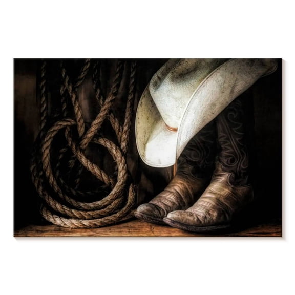 Elephant Stock Cowboy Ensemble Wall Art - Horizontal Canvas Wall Art - Living Room Wall Decor - Our America Canvas - Black And Brown Decor - 12" x 8"