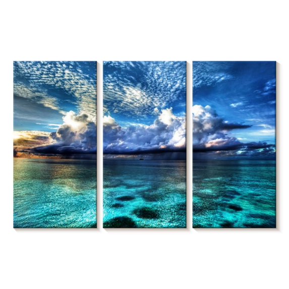 Elephant Stock Cozumel Ocean View Wall Art - Horizontal Multi Panel Canvas - Living Room Wall Decor - Beach Multi Panel - Blue And Turquoise Decor - 23" x 14"