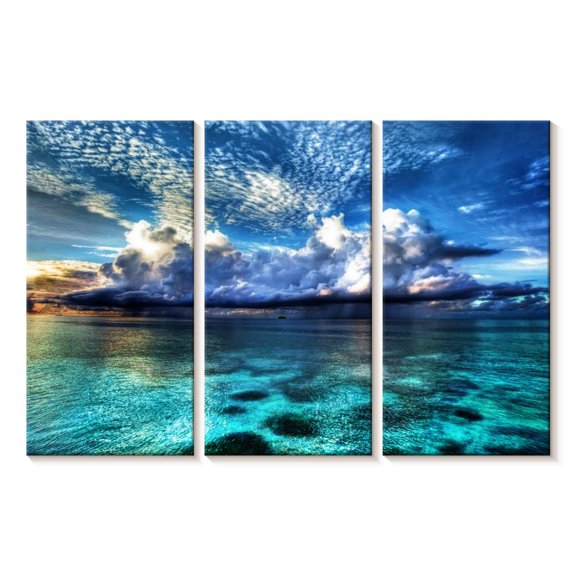 Elephant Stock Cozumel Ocean View Wall Art - Horizontal Multi Panel Canvas - Living Room Wall Decor - Beach Multi Panel - Blue And Turquoise Decor - 50" x 32"