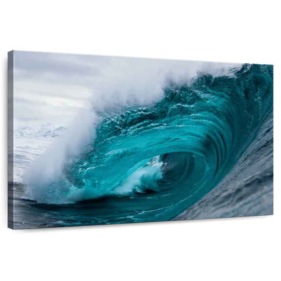 Elephant Stock Crashing Blue Ocean Wave Wall Art - Horizontal Canvas Wall Art - Living Room Wall Decor - Beach Canvas - Teal And Blue Decor - 39" x 26"