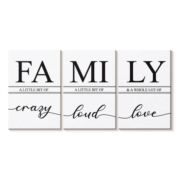 Elephant Stock Crazy Loud Love Family Wall Sign Wall Art - Horizontal Multi Panel Canvas - Living Room Wall Decor - Wall Signs Multi Panel - White And Black Decor - 38" x 18"