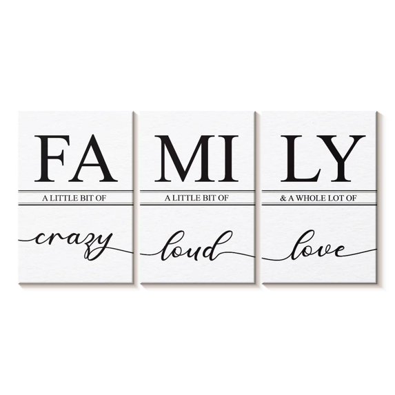 Elephant Stock Crazy Loud Love Family Wall Sign Wall Art - Horizontal Multi Panel Canvas - Living Room Wall Decor - Wall Signs Multi Panel - White And Black Decor - 56" x 27"