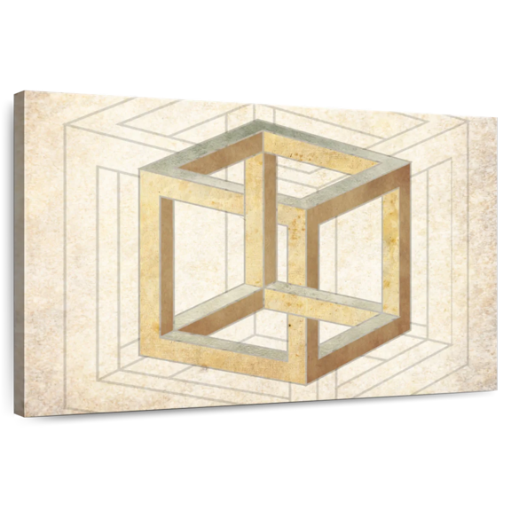 Elephant Stock Cream Cube Illusion Wall Art - Horizontal Canvas Wall Art - Living Room Wall Decor - Abstract Canvas - Yellow And Brown Decor - 12" x 8"