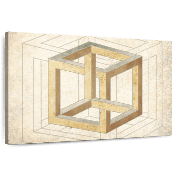 Elephant Stock Cream Cube Illusion Wall Art - Horizontal Canvas Wall Art - Living Room Wall Decor - Abstract Canvas - Yellow And Brown Decor - 45" x 30"
