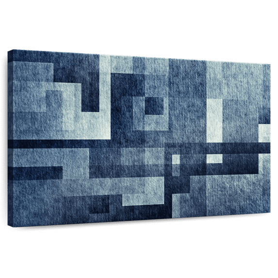 Elephant Stock Creative Blue Abstract Wall Art - Horizontal Canvas Wall Art - Living Room Wall Decor - Abstract Canvas - Blue And Beige Decor - 51" x 34"