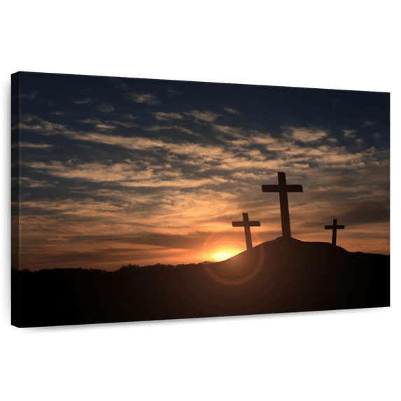 Elephant Stock Cross Silhouettes Wall Art - Horizontal Canvas Wall Art - Living Room Wall Decor - Religion And Spirituality Canvas - Blue And Orange Decor - 12" x 8"