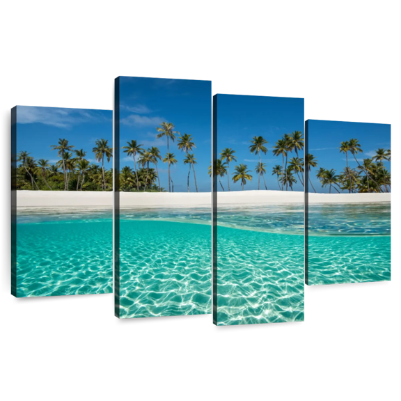 Elephant Stock Crystalline Indian Ocean Wall Art - Horizontal Multi Panel Canvas - Lobby Wall Decor - Beach Multi Panel - Turquoise And Blue Decor - 36" x 22"