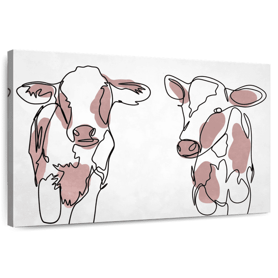 Elephant Stock Cute Cows Wall Art - Horizontal Canvas Wall Art - Living Room Wall Decor - Animal Canvas - Black And White Decor - 48" x 32"