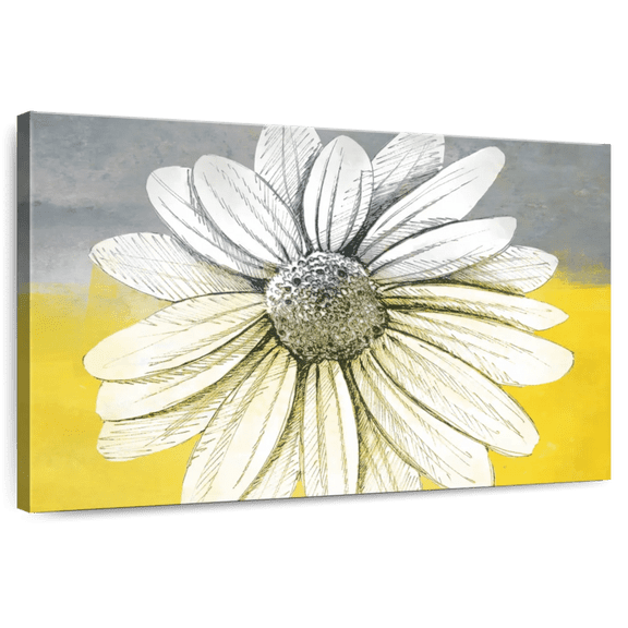 Elephant Stock Daisy On Colors Wall Art - Horizontal Canvas Wall Art - Living Room Wall Decor - Floral And Botanical Canvas - Gray And White Decor - 12" x 8"