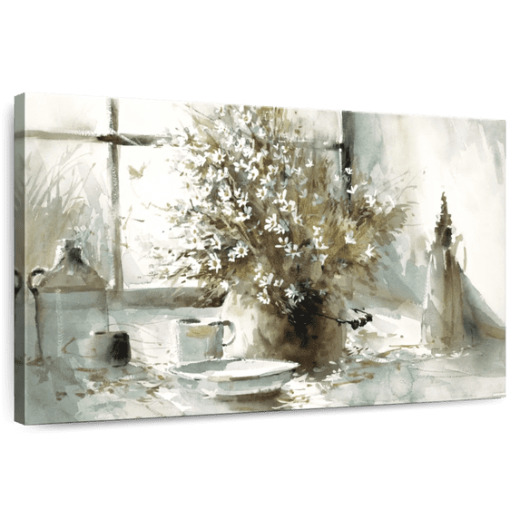Elephant Stock Daisy Still Life Wall Art - Horizontal Canvas Wall Art - Living Room Wall Decor - Floral And Botanical Canvas - Brown And Beige Decor By George Bjorkland - 12" x 8"