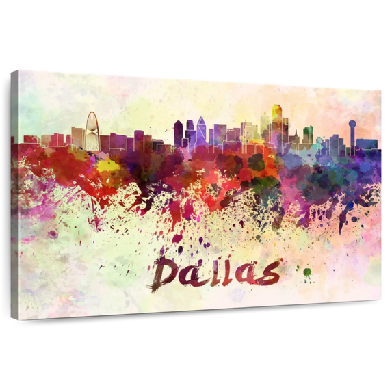 Elephant Stock Dallas Skyline Colors Wall Art - Horizontal Canvas Wall Art - Living Room Wall Decor - City Canvas - Beige And Blue Decor - 30" x 20"