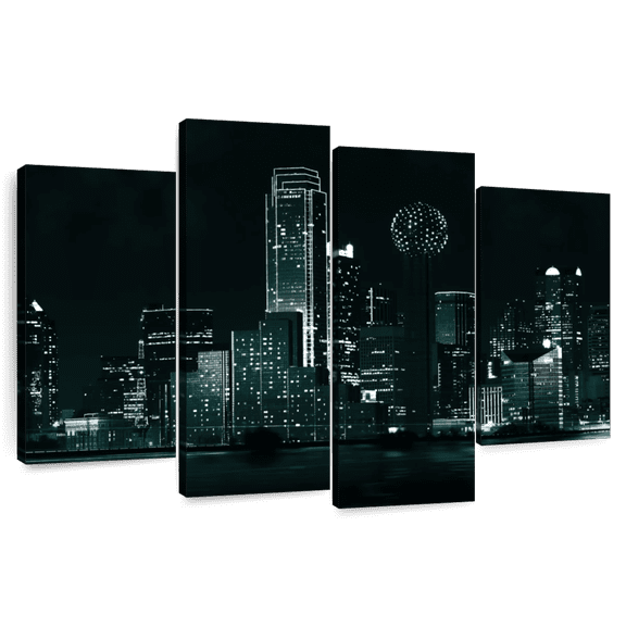 Elephant Stock Dallas Wall Art - Horizontal Multi Panel Canvas - Living Room Wall Decor - Architecture Multi Panel - Teal And Black Decor - 68" x 42"