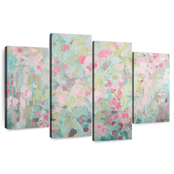 Elephant Stock Dancing Sakura Tree Wall Art - Horizontal Multi Panel Canvas - Living Room Wall Decor - Abstract Multi Panel - Pink And Blue Decor By Ann Marie Coolick - 43" x 27"