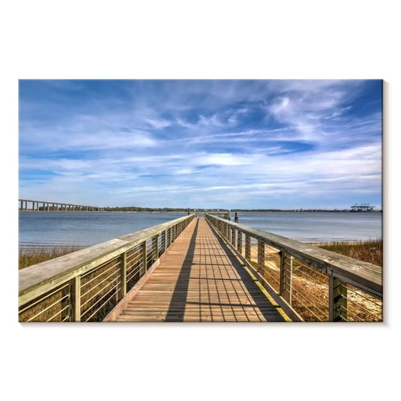 Elephant Stock Daniel Island Pier Wall Art - Horizontal Canvas Wall Art - Living Room Wall Decor - Nautical Canvas - Blue And Gray Decor - 12" x 8"