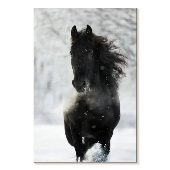 Elephant Stock Dark Friesian Horse Wall Art - Vertical Canvas Wall Art - Living Room Wall Decor - Animal Canvas - White And Black Decor - 32" x 48"