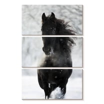 Elephant Stock Dark Friesian Horse Wall Art - Vertical Multi Panel Canvas - Living Room Wall Decor - Animal Multi Panel - White And Black Decor - 14" x 23"