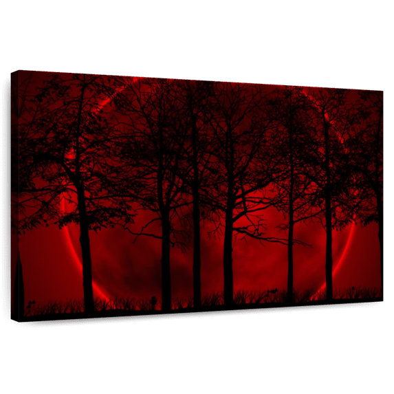 Elephant Stock Dark Haunted Forest Wall Art - Horizontal Canvas Wall Art - Living Room Wall Decor - Fantasy And Sci-fi Canvas - Black And Red Decor - 51" x 34"