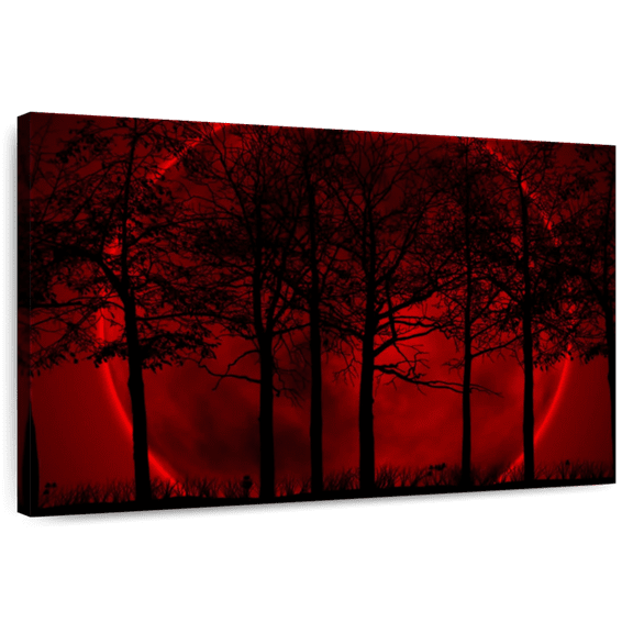 Elephant Stock Dark Haunted Forest Wall Art - Horizontal Canvas Wall Art - Living Room Wall Decor - Fantasy And Sci-fi Canvas - Black And Red Decor - 51" x 34"