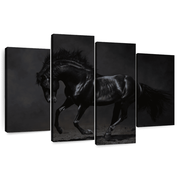 Elephant Stock Dark Horse Wall Art - Horizontal Multi Panel Canvas - Living Room Wall Decor - Animal Multi Panel - Black And Brown Decor - 52" x 32"
