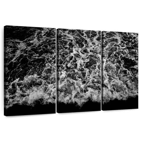 Elephant Stock Dark Ocean Waves Wall Art - Horizontal Multi Panel Canvas - Living Room Wall Decor - Beach Multi Panel - Black And White Decor - 74" x 48"