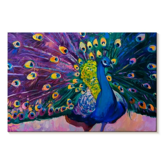 Elephant Stock Dazzling Peacock Wall Art - Horizontal Canvas Wall Art - Lobby Wall Decor - Animal Canvas - Pink And Teal Decor - 12" x 8"