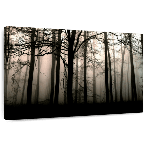 Elephant Stock Dead Tree Silhouettes Wall Art - Horizontal Canvas Wall Art - Living Room Wall Decor - Floral And Botanical Canvas - Black And Gray Decor - 39" x 26"