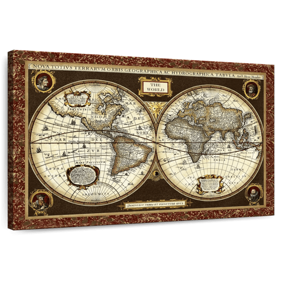 Elephant Stock Decorative World Map Wall Art - Horizontal Canvas Wall Art - Living Room Wall Decor - Map Canvas - Red And Brown Decor By Vision Studio - 12" x 8"