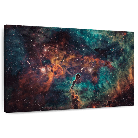 Elephant Stock Deep Space Nebula Wall Art - Horizontal Canvas Wall Art - Living Room Wall Decor - Astronomy & Space Canvas - Teal And Black Decor - 12" x 8"