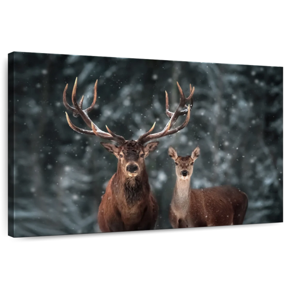 Elephant Stock Deer Couple Wall Art - Horizontal Canvas Wall Art - Living Room Wall Decor - Animal Canvas - Brown And Gray Decor - 24" x 16"