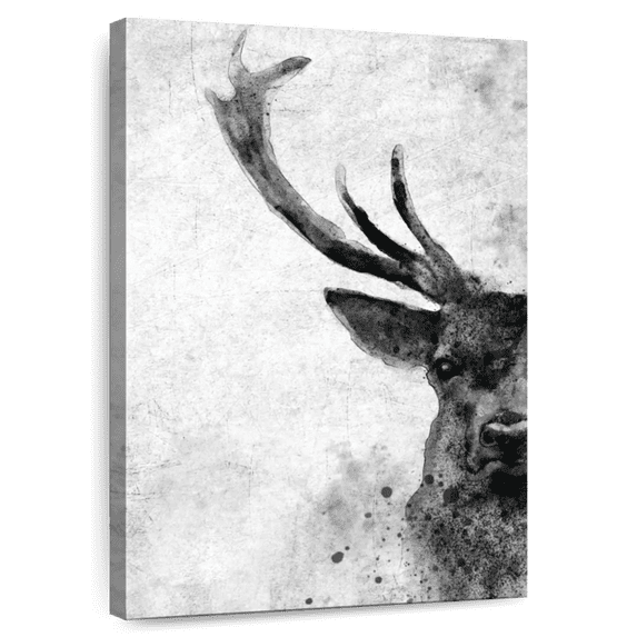 Elephant Stock Deer Face Black And White Wall Art - Vertical Canvas Wall Art - Living Room Wall Decor - Animal Canvas - Gray And White Decor - 8" x 12"