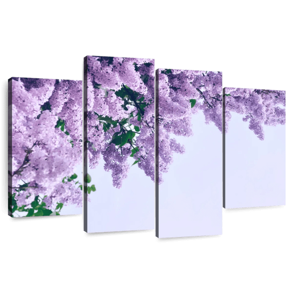 Elephant Stock Delicate Purple Lilacs Wall Art - Horizontal Multi Panel Canvas - Living Room Wall Decor - Floral And Botanical Multi Panel - Purple And Green Decor - 84" x 54"