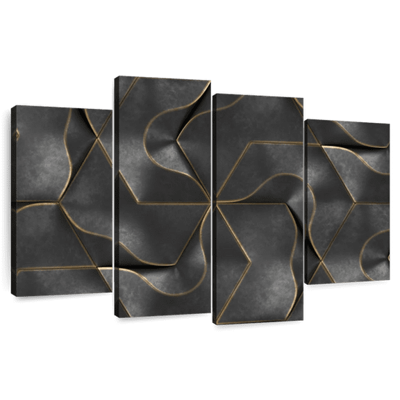 Elephant Stock Deluxe Abstract Wall Art - Horizontal Multi Panel Canvas - Living Room Wall Decor - Abstract Multi Panel - Silver And Gray Decor - 36" x 22"