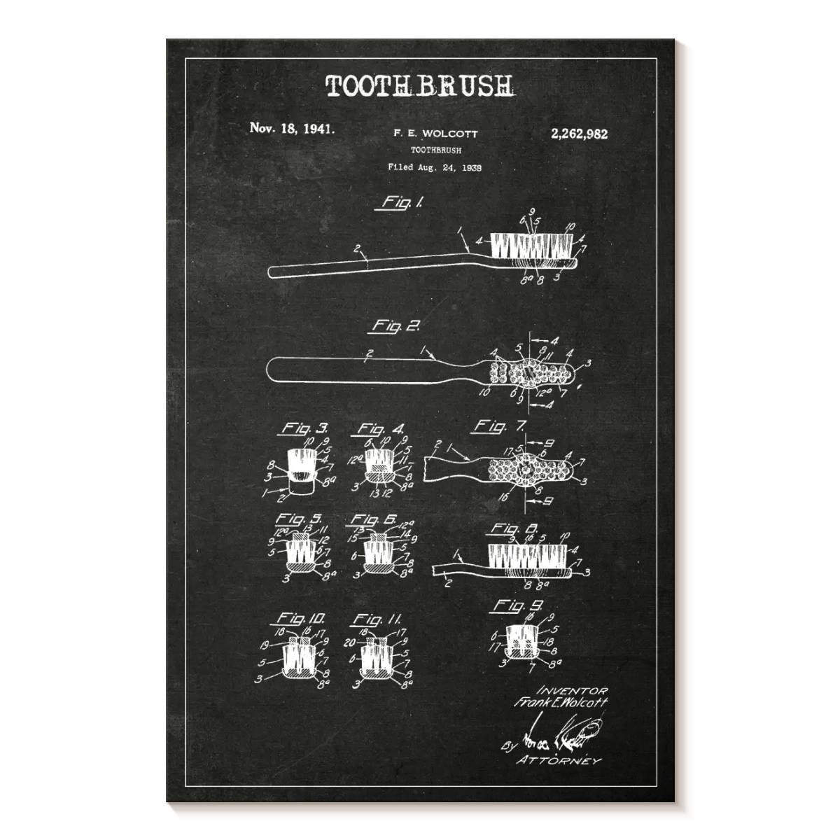 Elephant Stock Dental Brush Bw Patent Wall Art - Vertical Canvas Wall ...