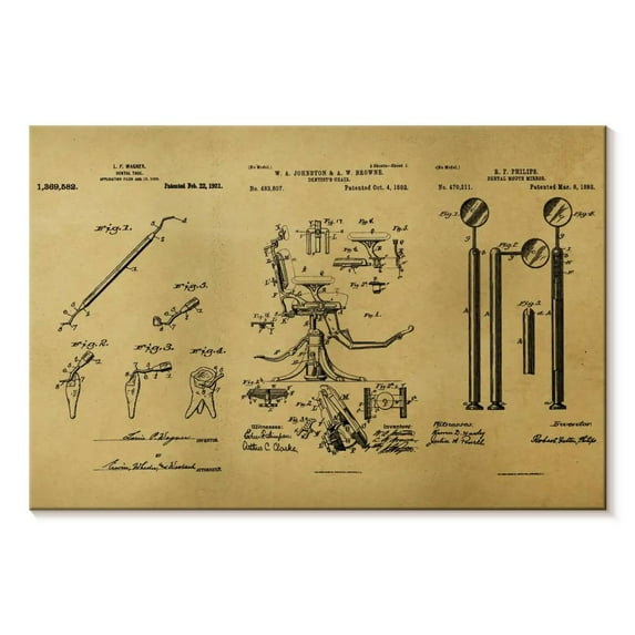 Elephant Stock Dental Clinic Tools Wall Art - Horizontal Canvas Wall Art - Living Room Wall Decor - Patent Canvas - Black And Green Decor - 48" x 32"