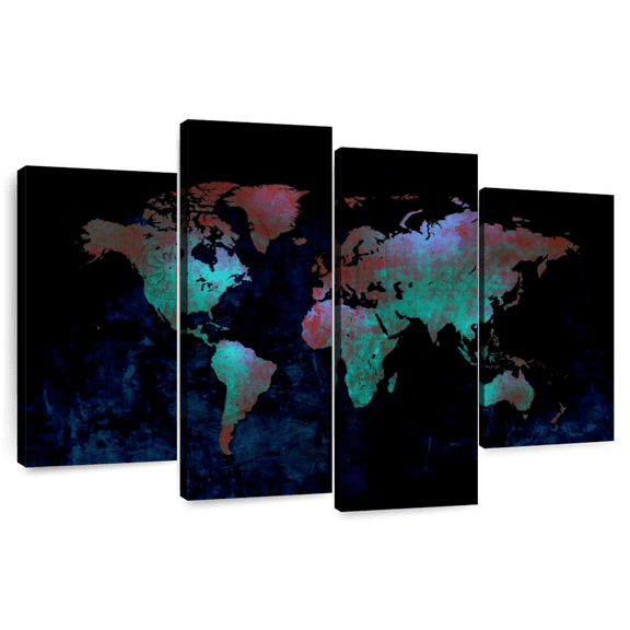 Elephant Stock Depths Of The World Map Wall Art - Horizontal Multi Panel Canvas - Living Room Wall Decor - Map Multi Panel - Black And Blue Decor - 43" x 27"