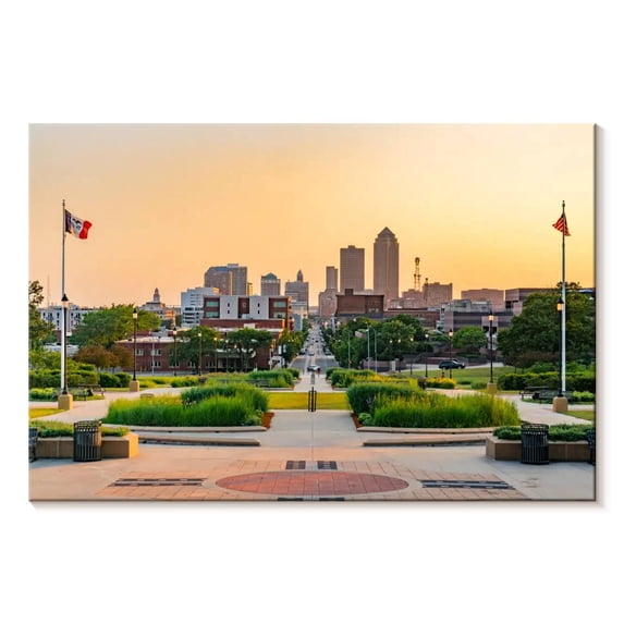 Elephant Stock Des Moines Park And Skyline Wall Art - Horizontal Canvas Wall Art - Living Room Wall Decor - Places Canvas - Gray And Orange Decor - 12" x 8"