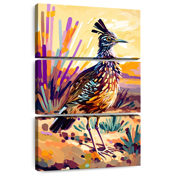 Elephant Stock Desert Roadrunner Wall Art - Vertical Multi Panel Canvas - Living Room Wall Decor - Animal Multi Panel - Orange And Purple Decor By Ryan James - 28" x 45"