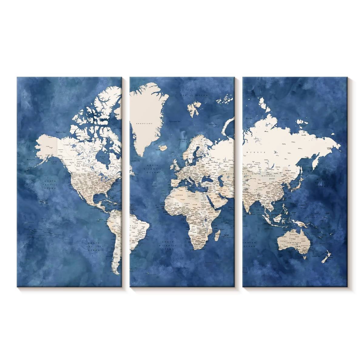 Elephant Stock Detailed World Map With Cities I Wall Art - Horizontal ...