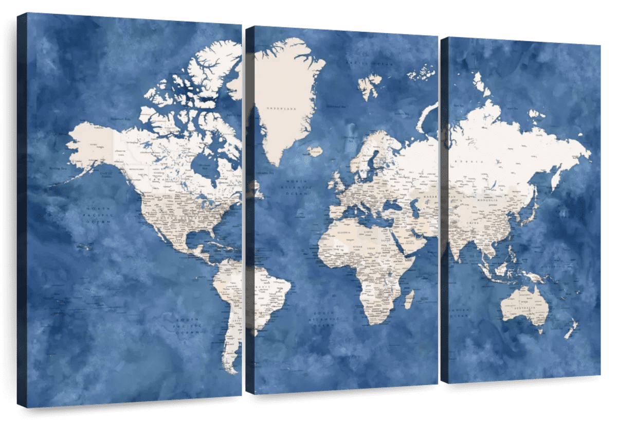 Elephant Stock Detailed World Map With Cities I Wall Art - Horizontal ...