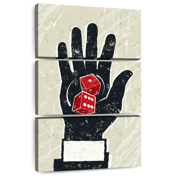 Elephant Stock Dice On Hand Wall Art - Vertical Multi Panel Canvas - Living Room Wall Decor - Hobbies And Lifestyle Multi Panel - Black And White Decor - 28" x 45"